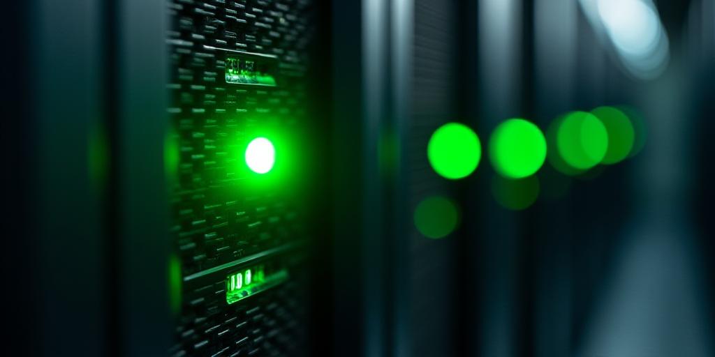 Secure server rack with glowing network lights
